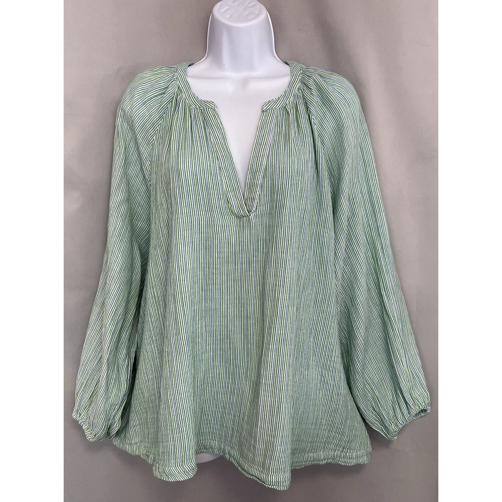 Old Navy Split-Neck Striped Blouse Green Sz XXL Long Sleeves‎